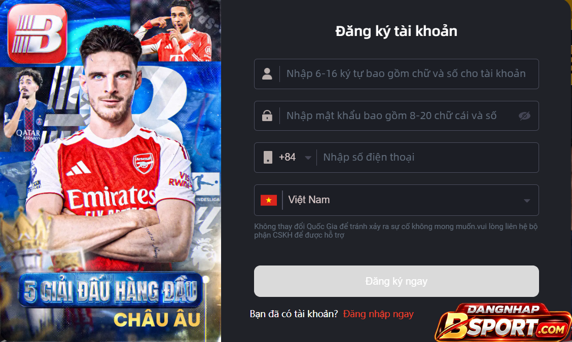 Hướng dẫn đăng ký Bsport